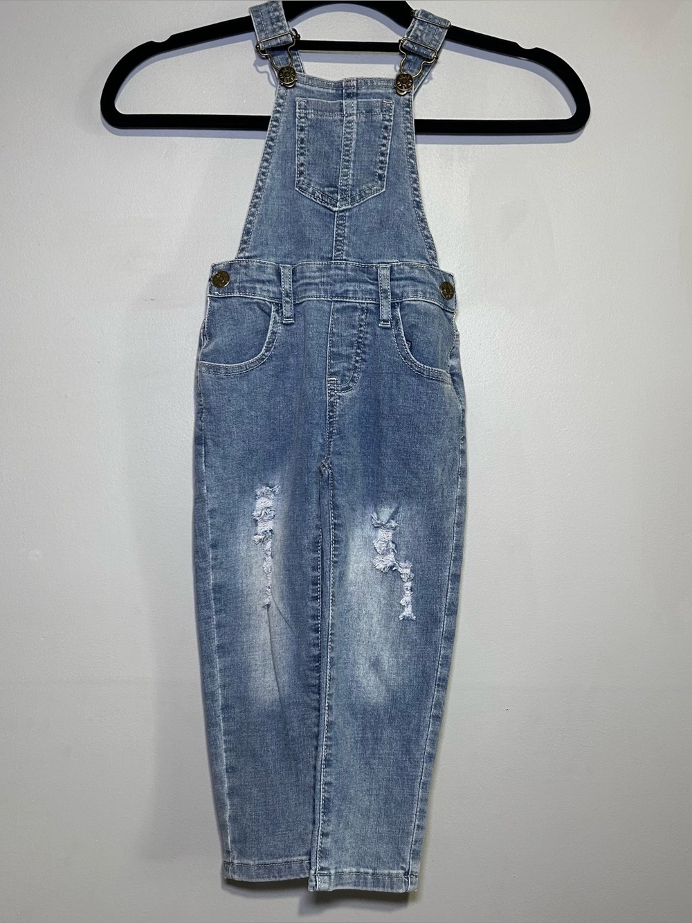 le Bipsy Distressed Denim Overalls | Light Wash 3T-4T Adjustable Straps